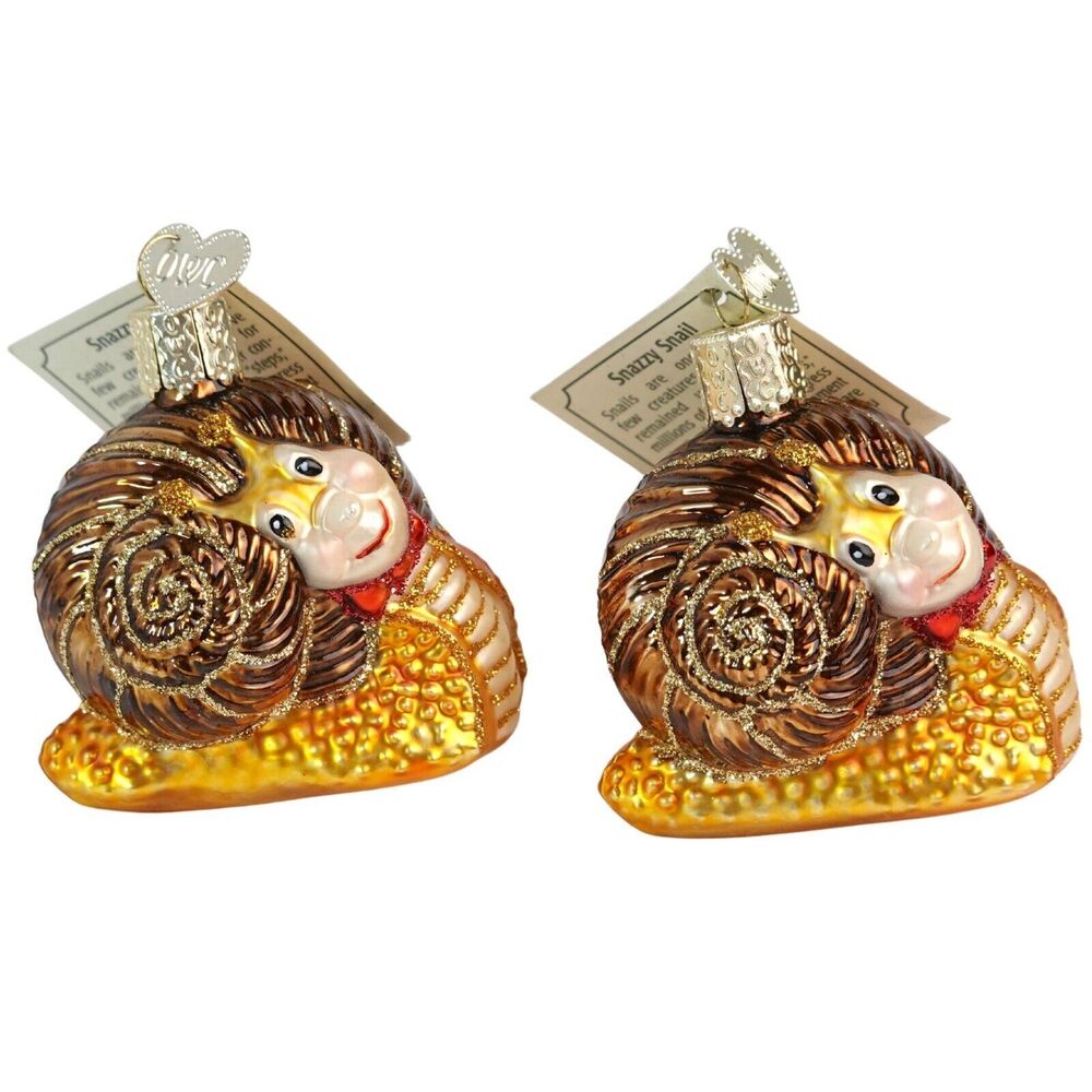 (2) OLD WORLD CHRISTMAS BLOWN GLASS ORNAMENT 2002 - SNAZZY SNAIL - W/TAG
